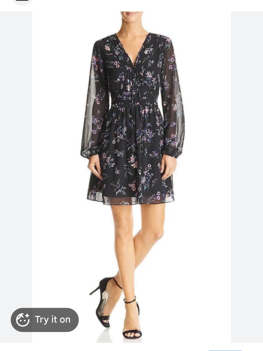 Sam Elelman Black Floral V-Neck Long Sleeve Dress